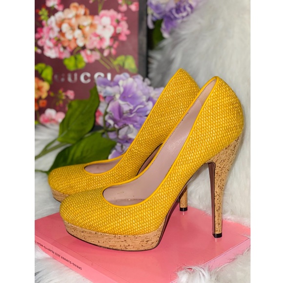 Gucci Shoes - Gucci Woven Raffia Platform Pumps | Bumblebee